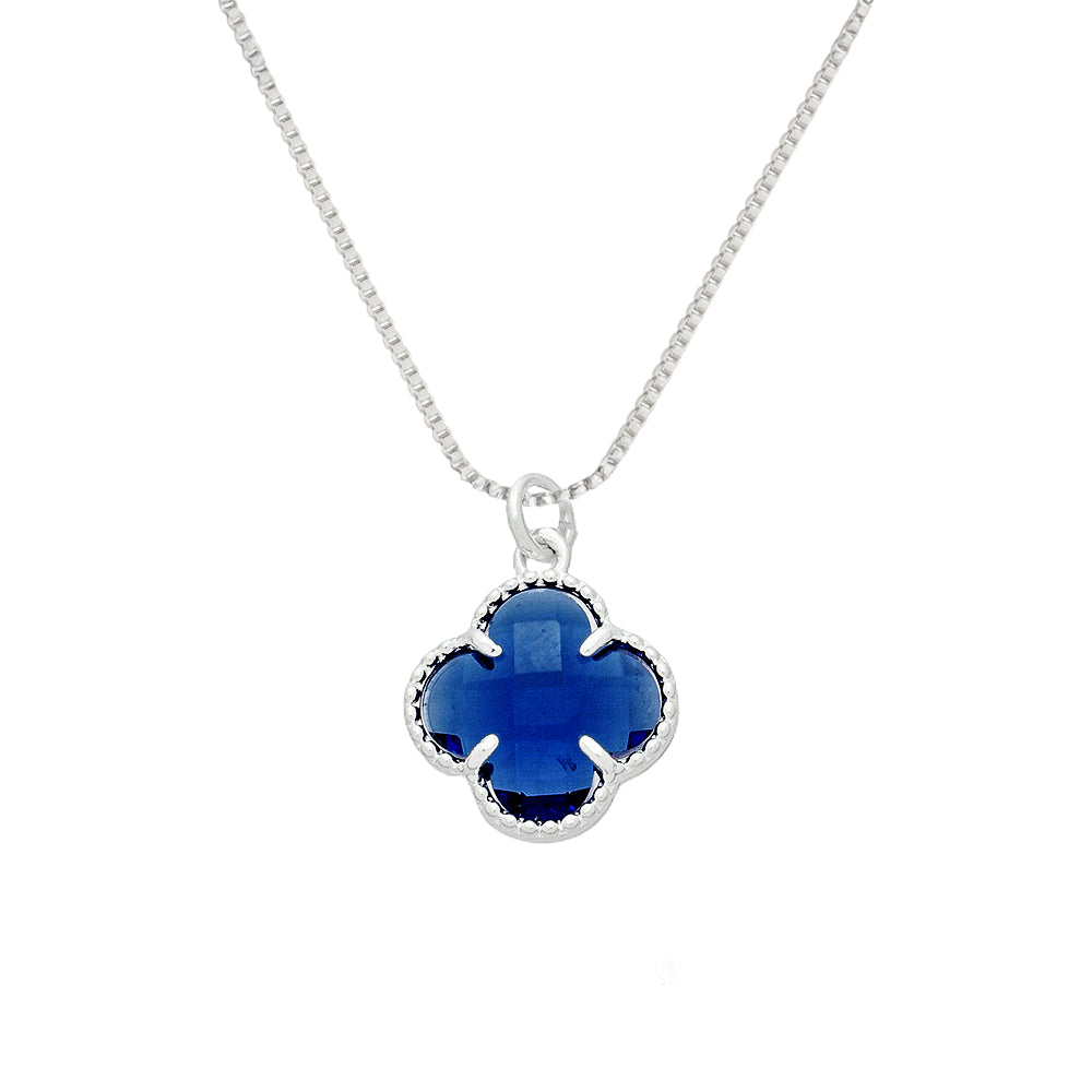 Colar Zircônia de Trevo Azul em Prata 925