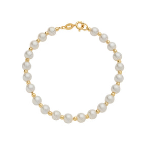 Pulseira Dourada de Pérolas e Bolinhas