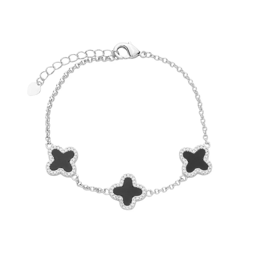 Pulseira-Prateada-24K-Trevos-Pretos-Cravejados-Zarelle-1