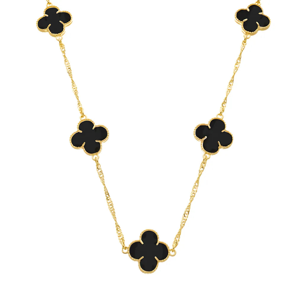 colar-dourado-24k-com-trevos-pretos-esmaltados-luxo-1